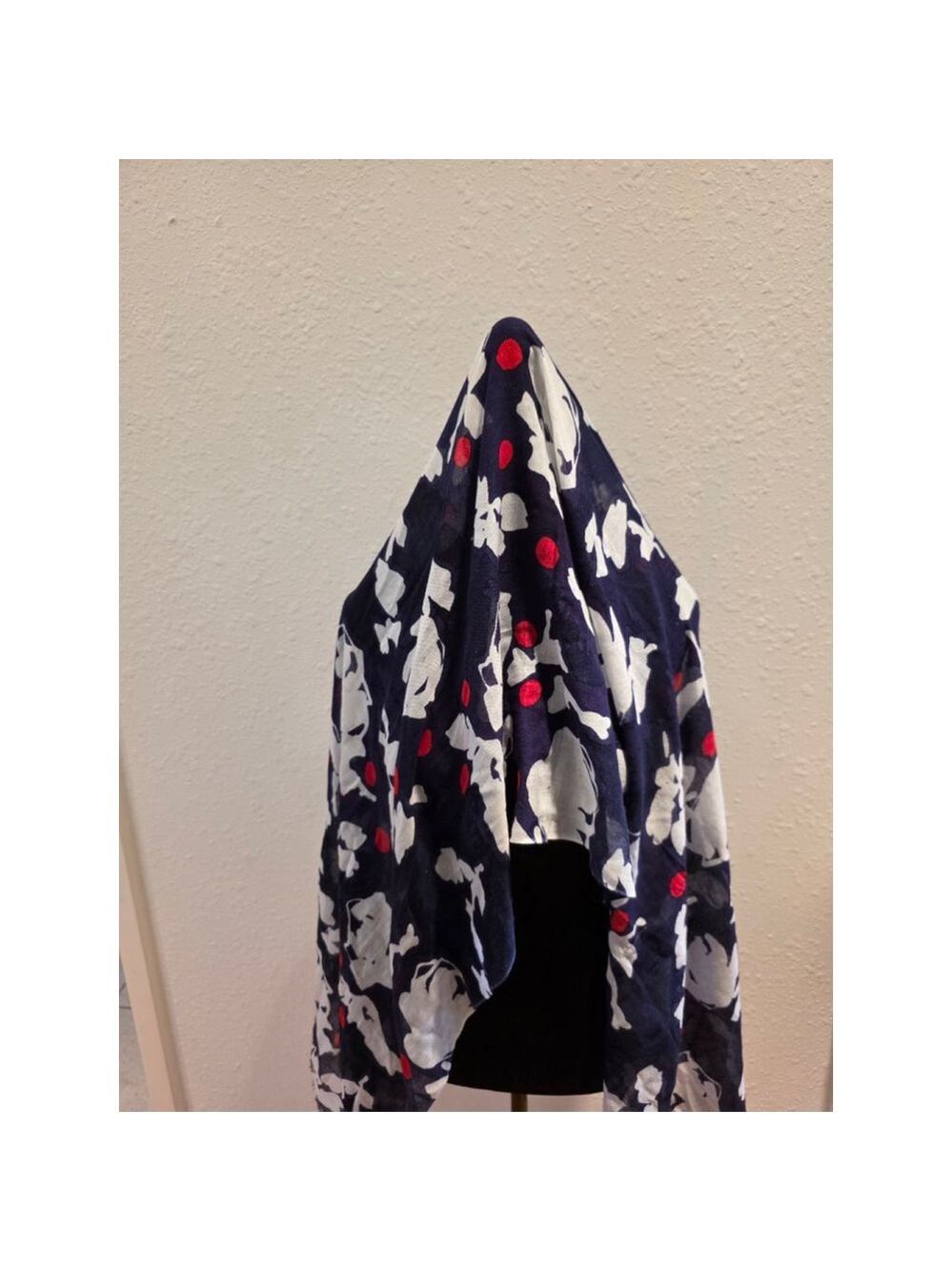 Women's Unbranded Navy White Floral Red Dot Scarf One Size - Picture 3 of 5